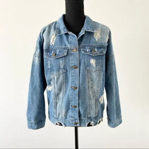 Distressed  Raw Edge Denim Jean Jacket